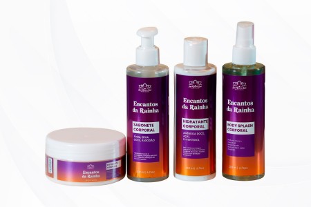 Kit Corporal Encantos da Rainha: Sabonete 200ml + Esfoliante 200ml + Hidrante 200ml + Body Splash 200ml